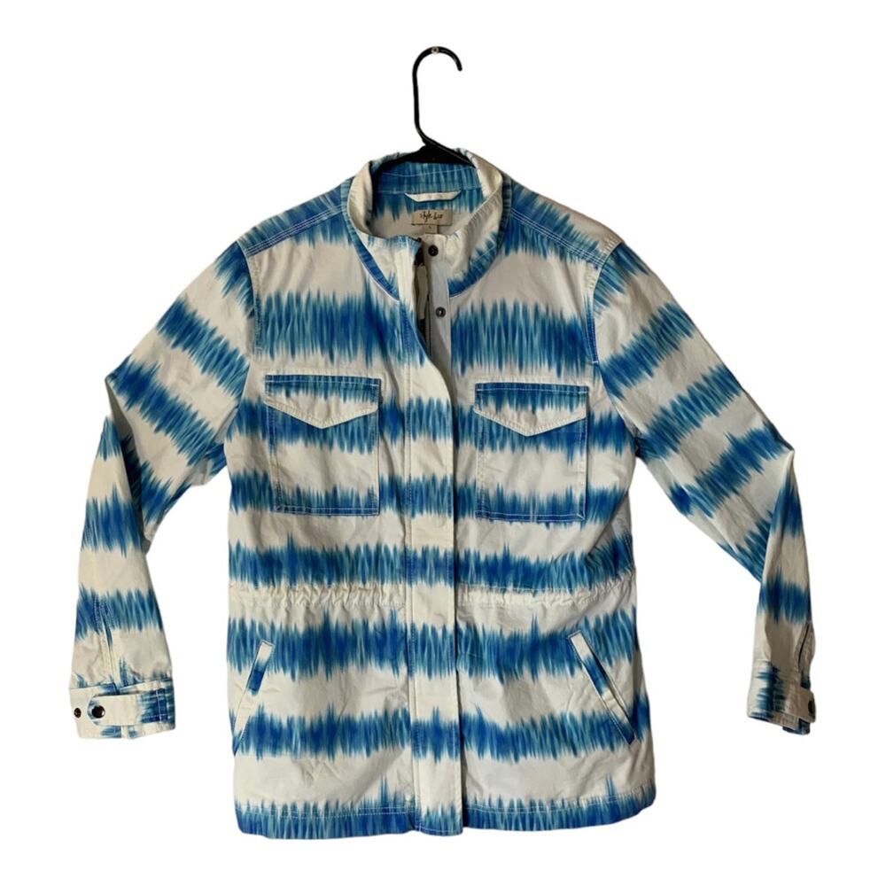 Style & Co womens large blue white stripe jacket nautical beach cool cute stripe
